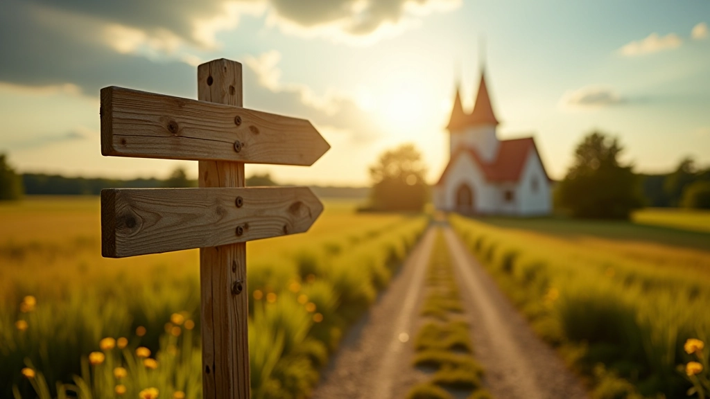 Kelio ženklas į Zapyškio bažnyčią, smėlingas kelias per laukus